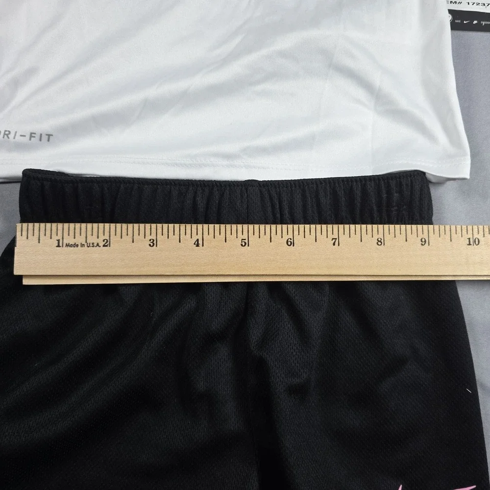 Nike Dri-Fit Little Girl's  2-Piece Graphic Tee & Short Set White Black 4T